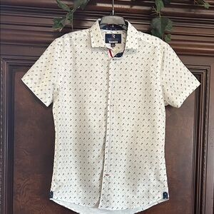 Men's White Patterned Short Sleeve Shirt by R